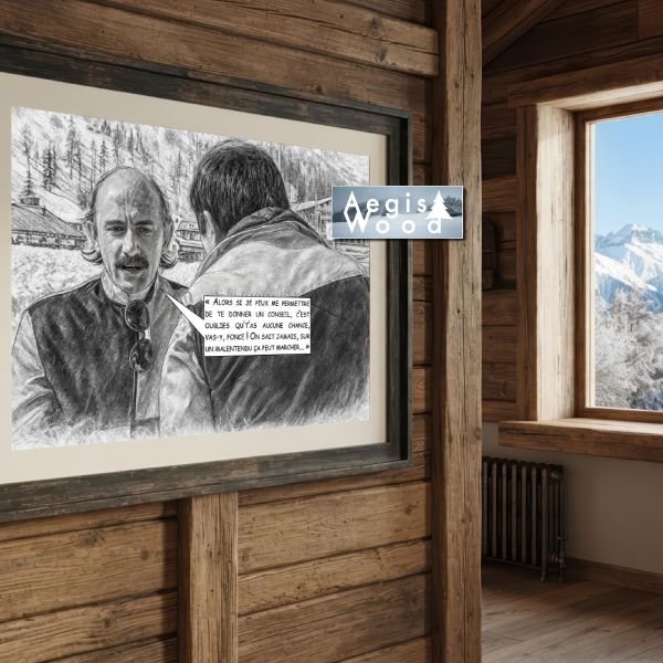 Affiche 45x30cm « Sur un malentendu, ça peut marcher » : style dessin au crayon d'une réplique culte des Bronzés font du ski
