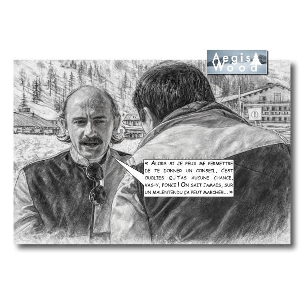 Affiche 45x30cm « Sur un malentendu, ça peut marcher » : style dessin au crayon d'une réplique culte des Bronzés font du ski