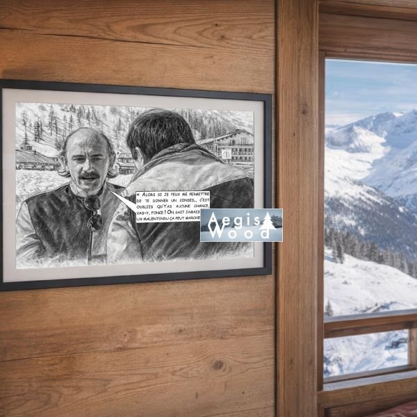 Affiche 45x30cm « Sur un malentendu, ça peut marcher » : style dessin au crayon d'une réplique culte des Bronzés font du ski