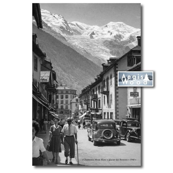 Affiche Chamonix Mont-Blanc 1940 – Glacier des Bossons – Photo Noir et Blanc Vintage – Poster Montagne Rétro 30x45