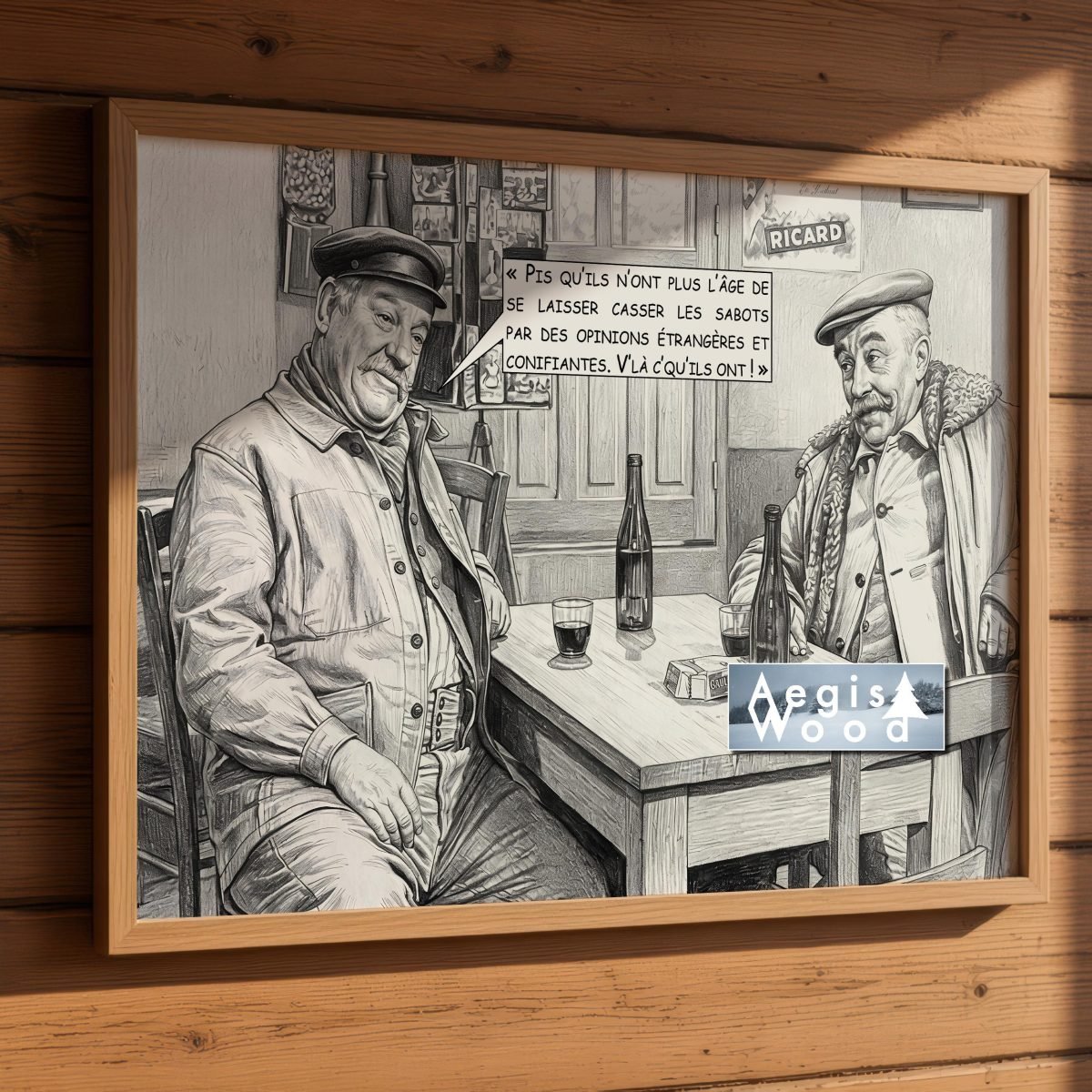Affiche « Les Vieux de la Vieille » : Réplique culte, style dessin au crayon d'un bistrot d'antan (30x45 cm)