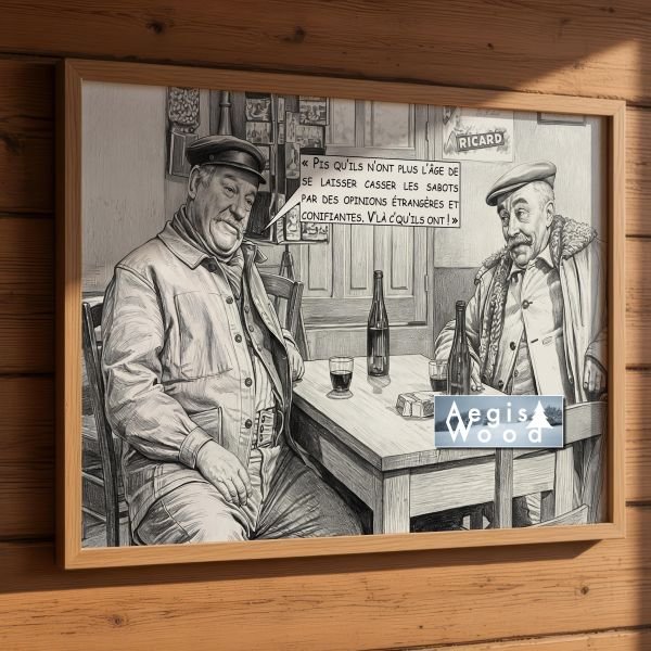 Affiche « Les Vieux de la Vieille » : Réplique culte, style dessin au crayon d'un bistrot d'antan (30x45 cm)