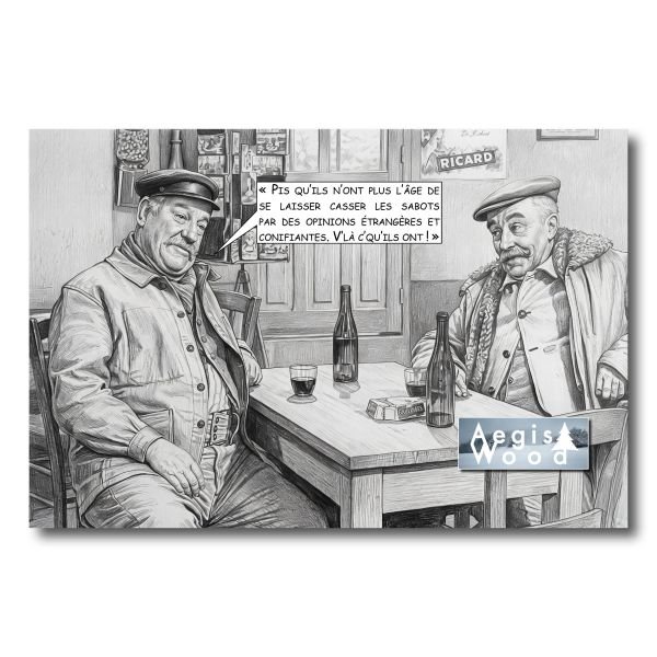 Affiche « Les Vieux de la Vieille » : Réplique culte, style dessin au crayon d'un bistrot d'antan (30x45 cm)