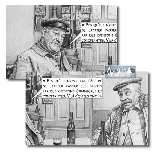 Affiche « Les Vieux de la Vieille » : Réplique culte, style dessin au crayon d'un bistrot d'antan (30x45 cm)