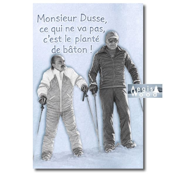 Détail du crayonné : hachures et contours sur les combinaisons de ski