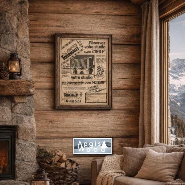 Affiche vintage 30x45cm La Mongie Tourmalet, publicité immobilière rétro d'une station de ski des Pyrénées, années 80