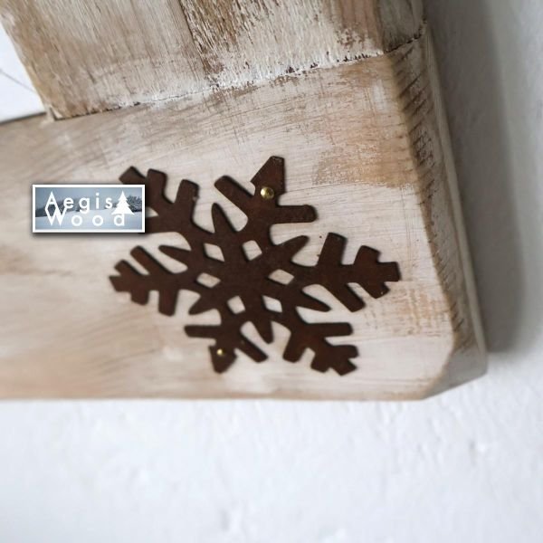 Cadre photo bois cérusé blanc 39x41 cm pour photo 20x20 – Flocons métal rouillé, déco chalet montagne, cadeau Noël souvenir ski