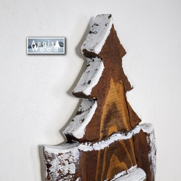 Cadre Photo Bois Sapin Enneigé 10x15 cm – Croûte de Pin Rustique – Déco Chalet Montagne Savoie – H44 x L24 cm