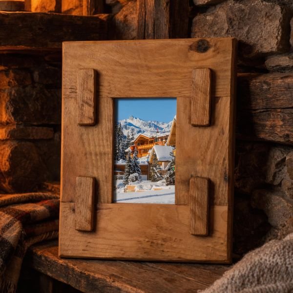 Cadre photo en bois style montagnard rustique pour photo 10x15cm verticale horizontale. Réalisation unique !