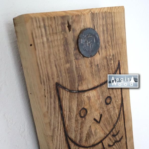 Hiboux pyrogravés sur vieux bois de récupération 11,8 x 40 x 3 cm – Décoration murale rustique fait main, cadeau nature chalet