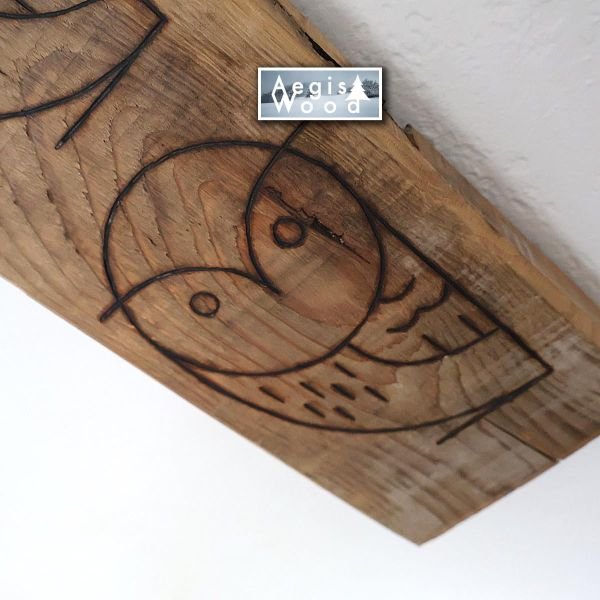 Hiboux pyrogravés sur vieux bois de récupération 11,8 x 40 x 3 cm – Décoration murale rustique fait main, cadeau nature chalet