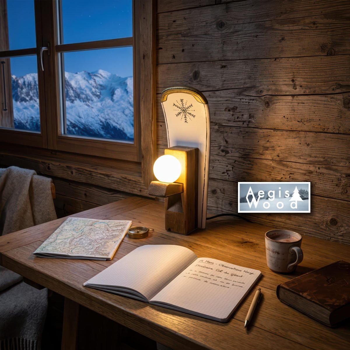 Lampe artisanale rabot ancien et ski recyclé 33x12,5x16 cm – Déco chalet montagne, luminaire upcycling, cadeau menuisier et skieur