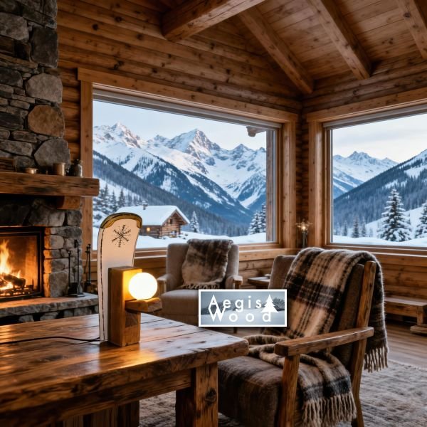 Lampe artisanale rabot ancien et ski recyclé 33x12,5x16 cm – Déco chalet montagne, luminaire upcycling, cadeau menuisier et skieur