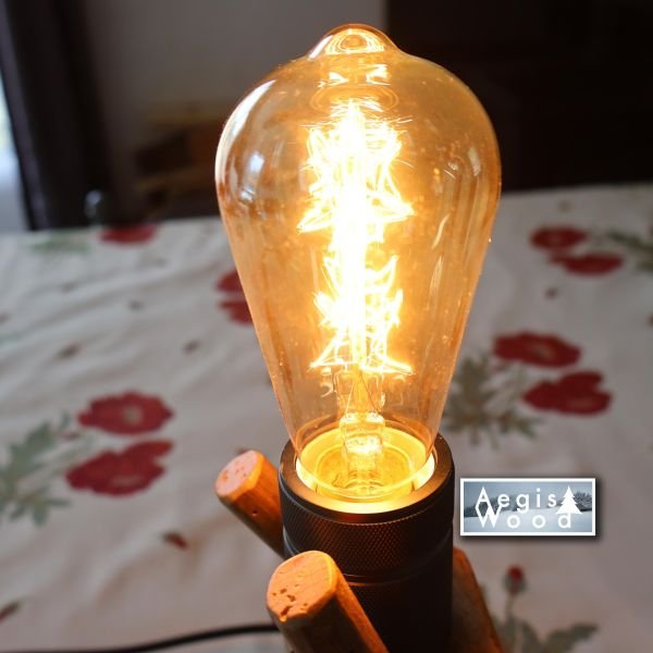 Lampe Montagne Rabot Ancien & Ski Vintage, Ampoule Édison, Flocons Pyrogravés, Déco Chalet Savoie, H 30cm x L 33cm x P 10cm