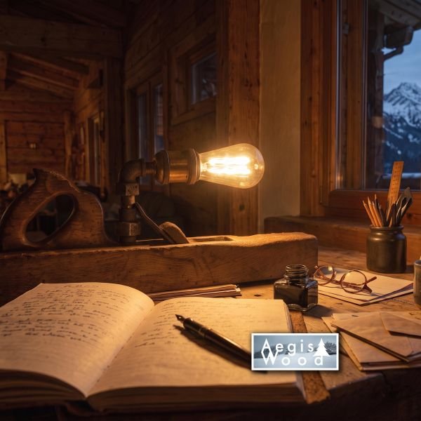 Lampe style vintage – faite avec une ancienne varlope de menuisier et ampoule Edison Déco Chalet Savoie, H 20,5cm x L 53cm x P 6 cm