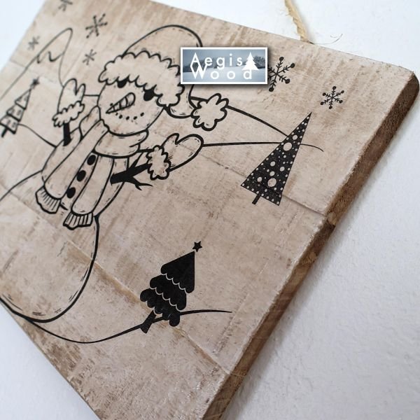Pancarte bois Noël recto verso Bonhomme de neige – Décoration murale rustique hiver chalet – Plaque bois blanchi 29,5 x 20,5 cm