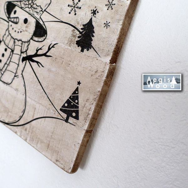 Pancarte bois Noël recto verso Bonhomme de neige – Décoration murale rustique hiver chalet – Plaque bois blanchi 29,5 x 20,5 cm