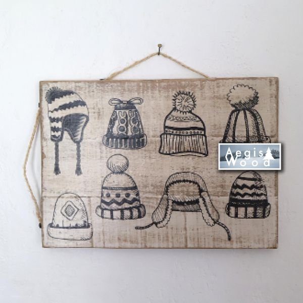Panneau bois double face montagne 21x29,5 cm – Déco chalet rustique, affiche ski vintage Mont Blanc et bonnets d'hiver, cadeau skieur