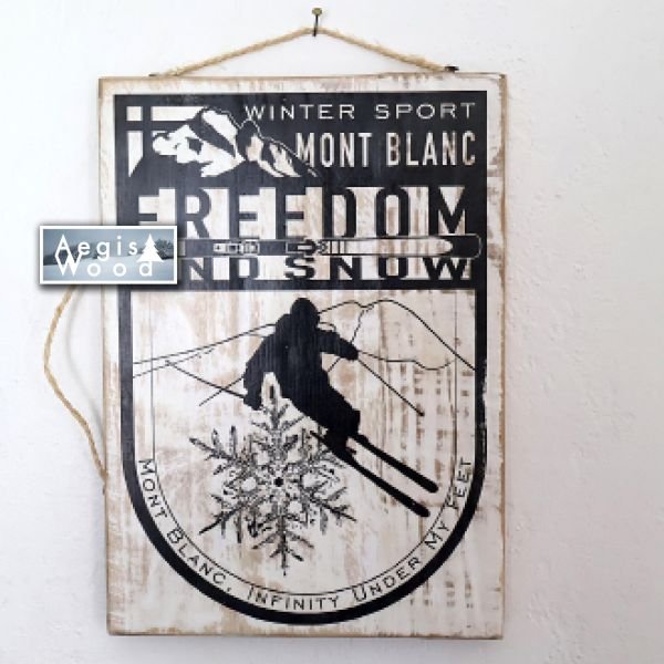 Panneau bois double face montagne 21x29,5 cm – Déco chalet rustique, affiche ski vintage Mont Blanc et bonnets d'hiver, cadeau skieur