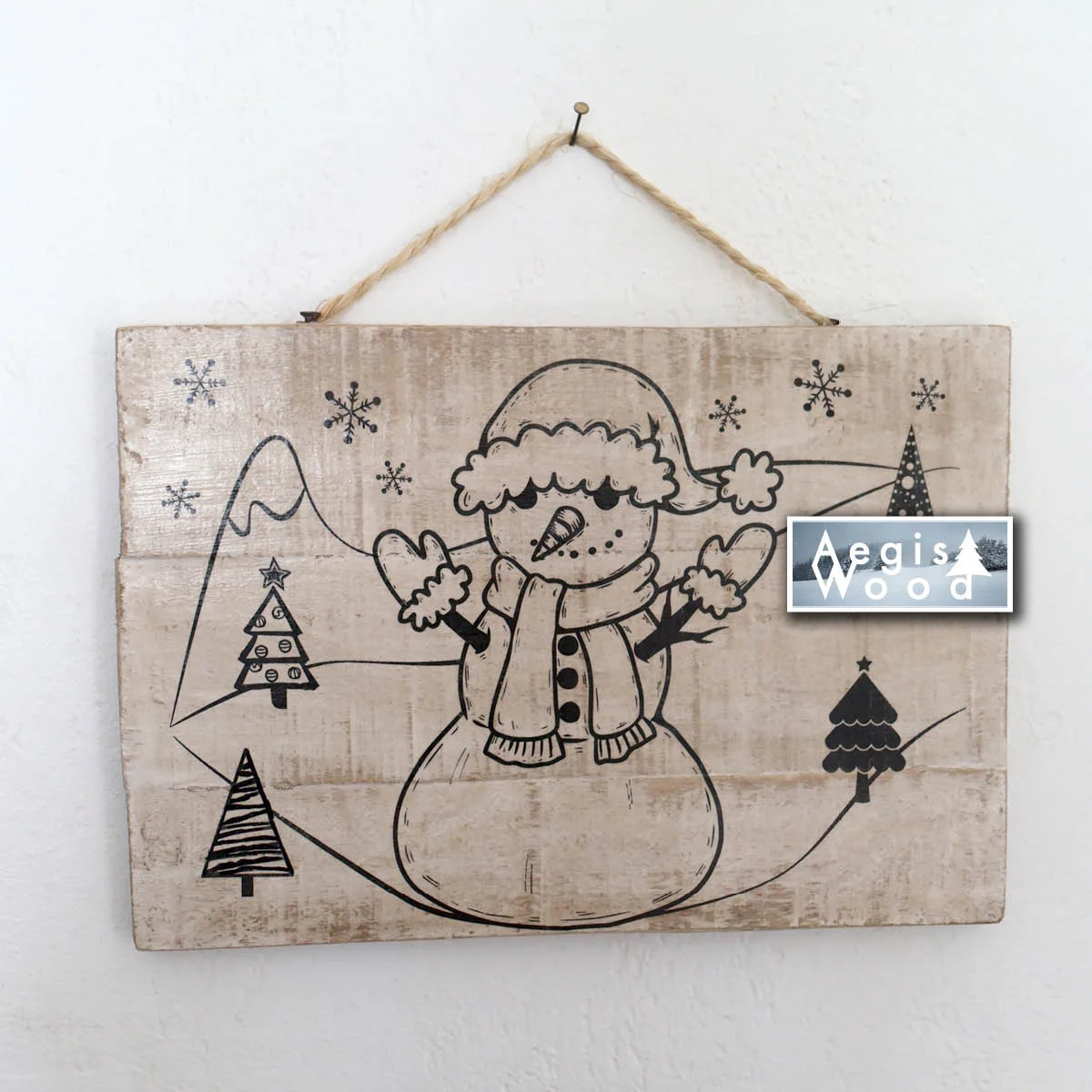 Tableau 29,5x20,5cm, illustrations recto verso sur bois ambiance hiver, neige coconing, chaleureuse.