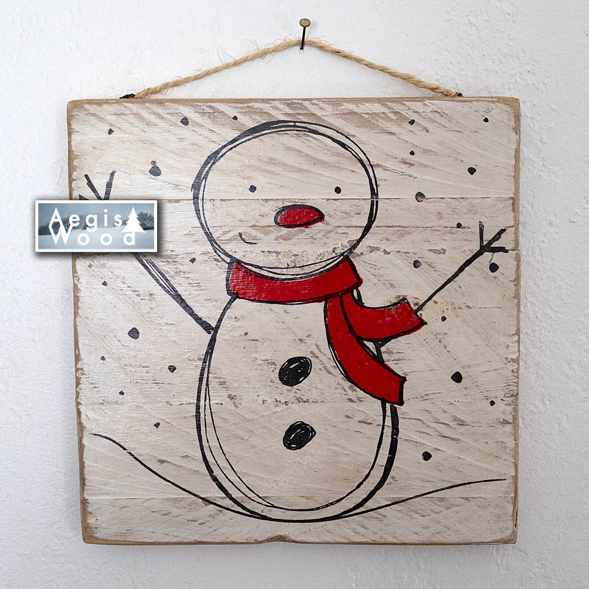 Illustration sur bois recto et verso bonhommes de neige