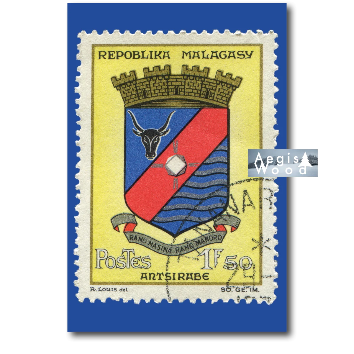 Affiche Agrandissement d'un timbre-poste de Madagascar Authentique : Trésor Héraldique d'Antsirabe