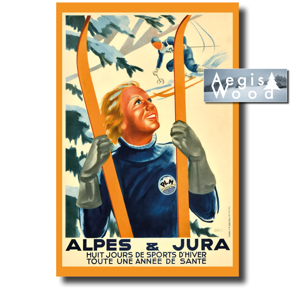 Affiche rétro de voyage de ski d'hiver, Alpes et Jura, Chemin de fer PLM (reproduction) 