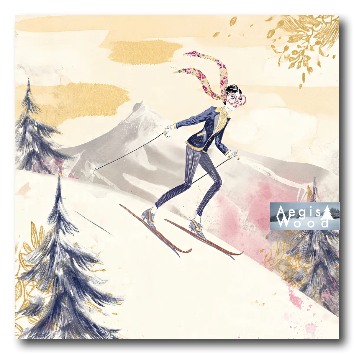 Affiche : La Skieuse Chic en Aquarelle - Montagne ski