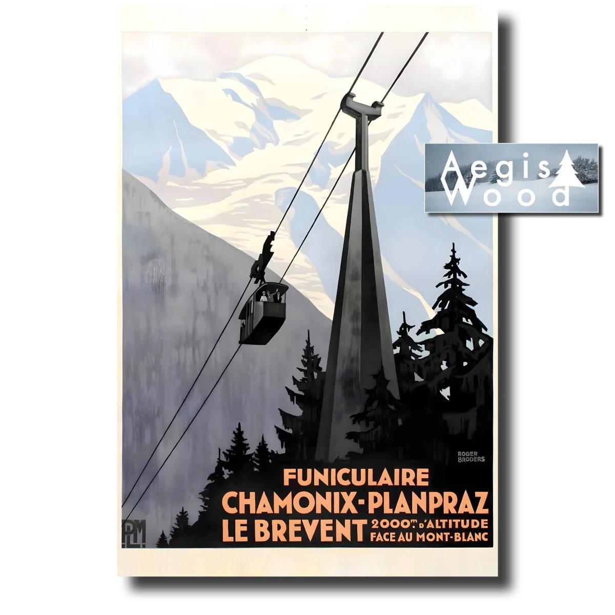 Affiche (reproduction) Funiculaire Chamonix-Planpraz Le Brevent - Roger Broders, 1928, Art Déco