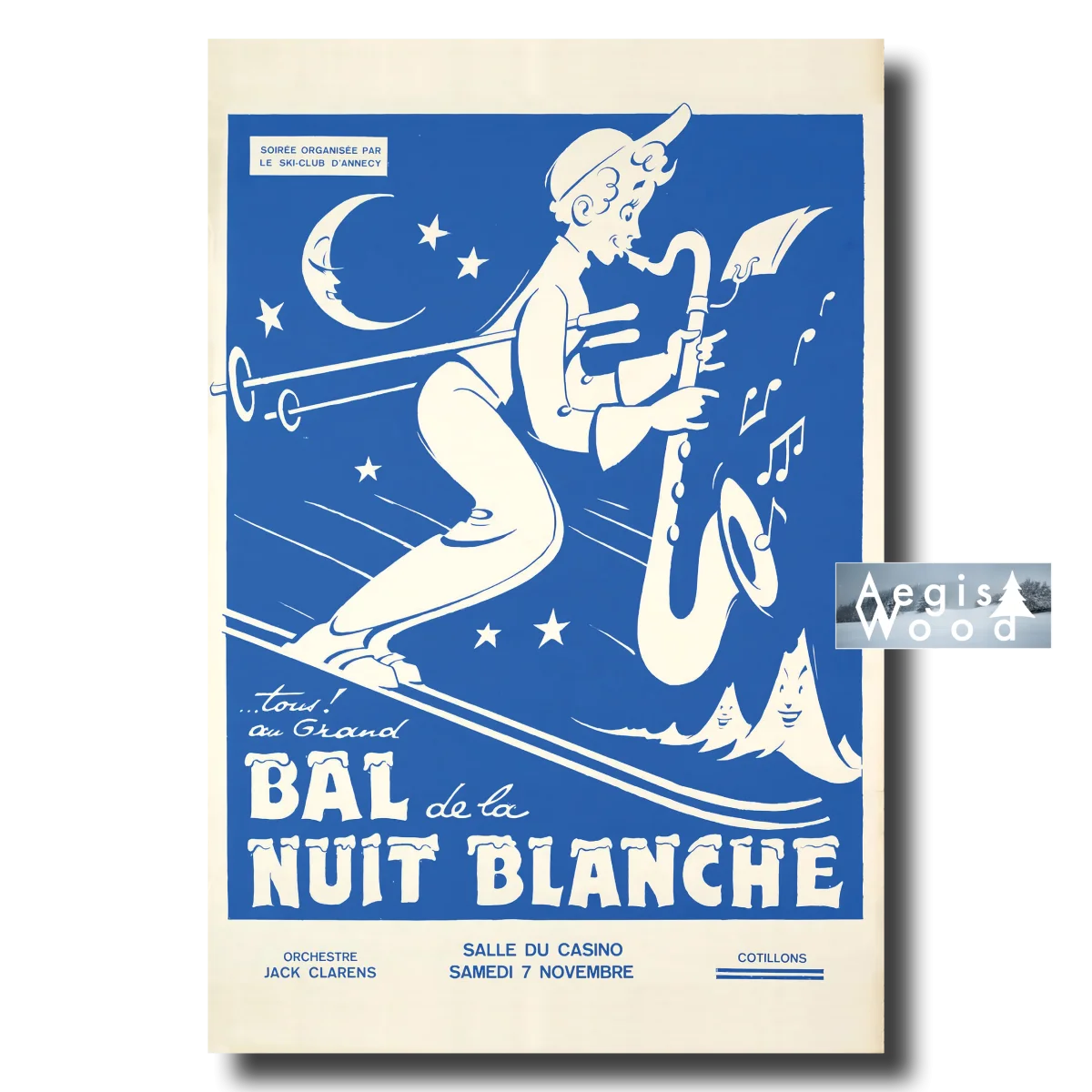 Affiche (reproduction) Bal de la Nuit Blanche - Ski-Club d'Annecy par Noël Fontanet, 1955