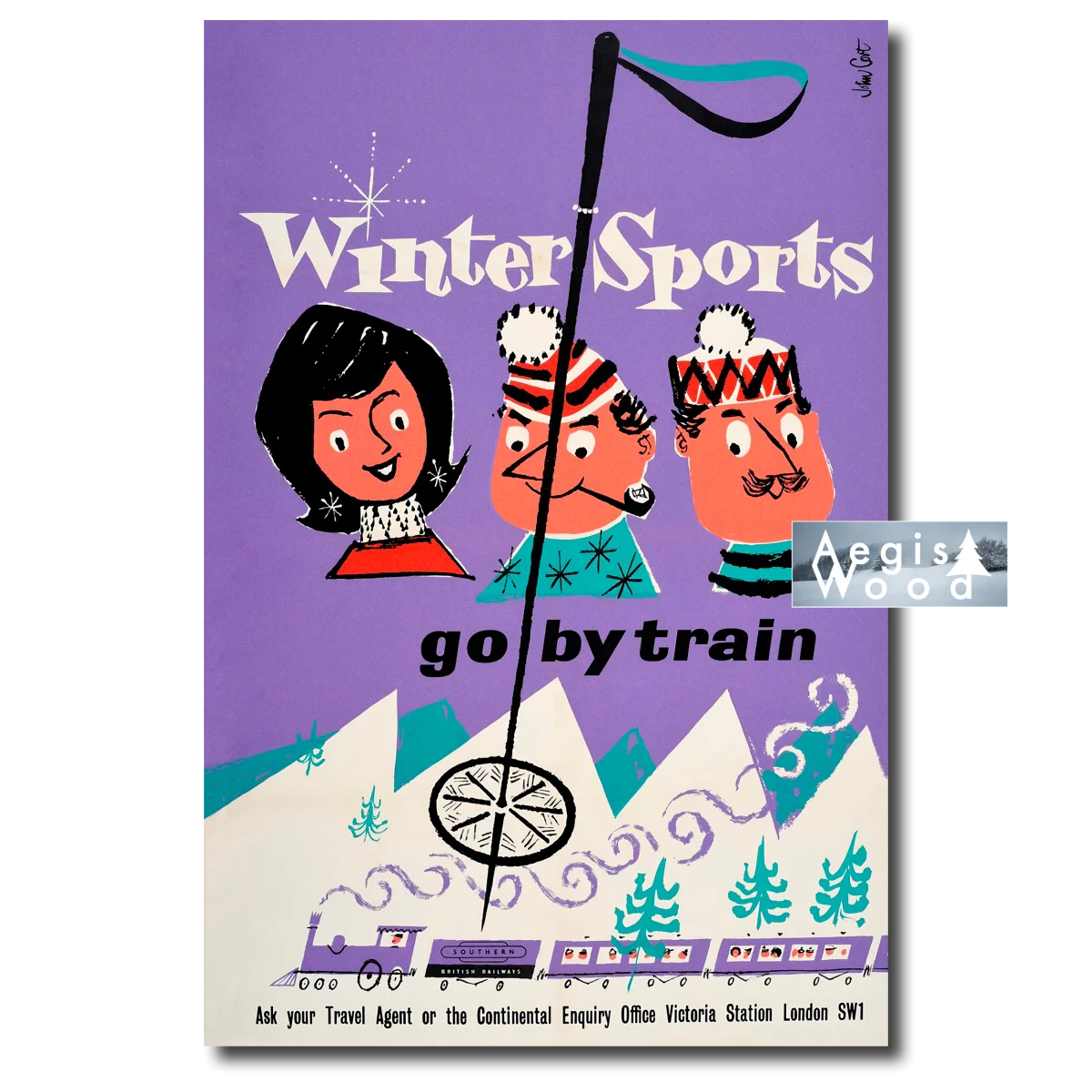 Affiche (reproduction) Winter Sports go by train - John Court, British Railways 1965