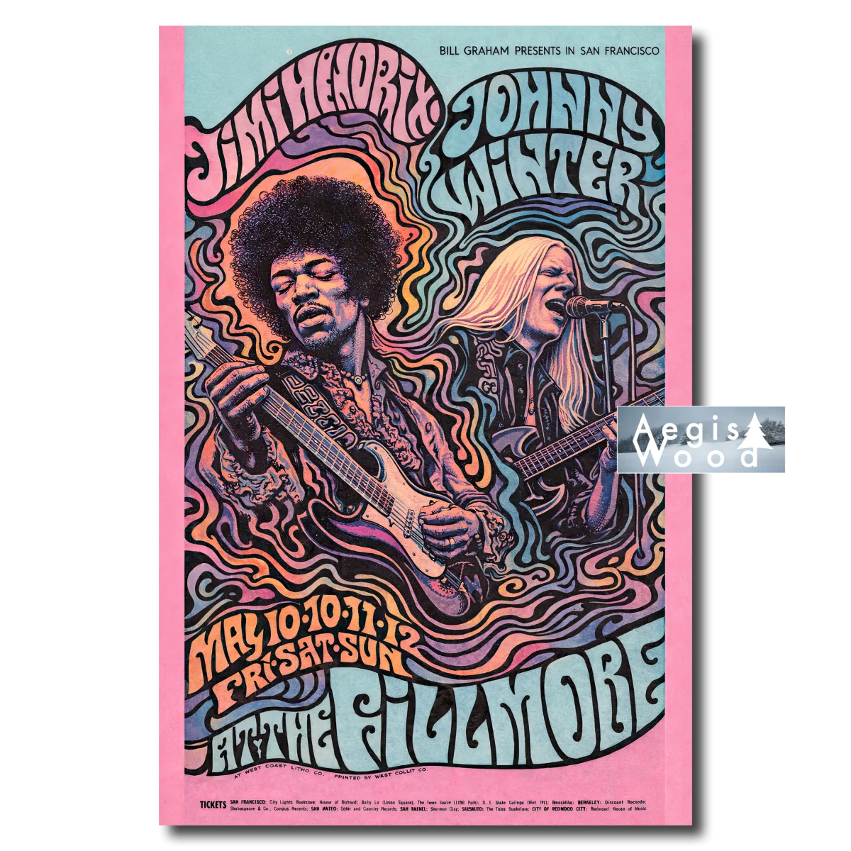 Affiche Jimi Hendrix & Johnny Winter Fillmore Psyédélique Vintage - Fillmore