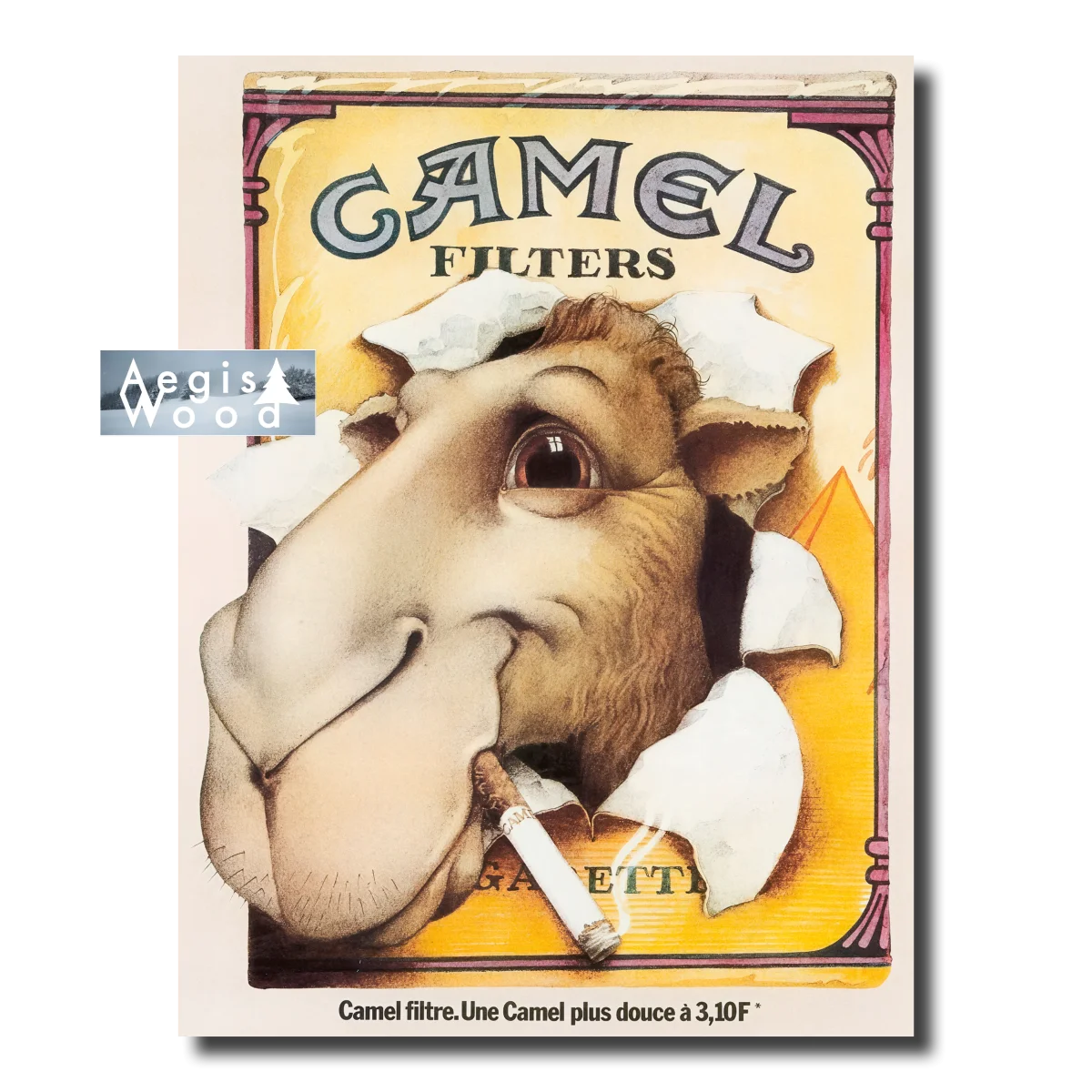 Affiche (reproduction) Camel Filters - Chameau et cigarette, publicité française 3,10F, années 1980