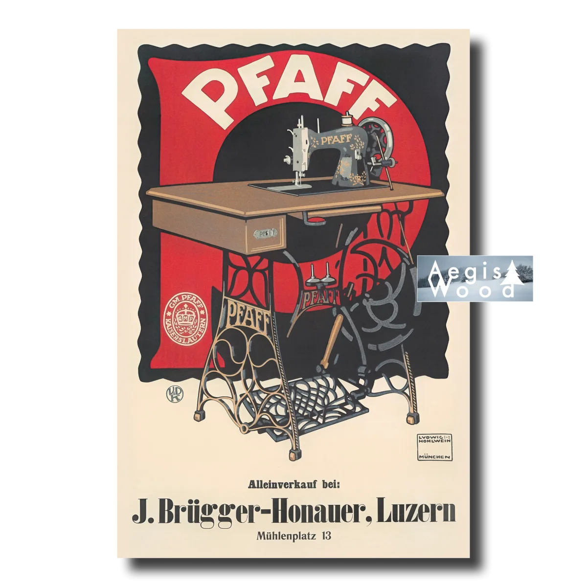 Affiche (reproduction) Pfaff Sewing Machine - J. Brügger-Honauer Luzern, 1920