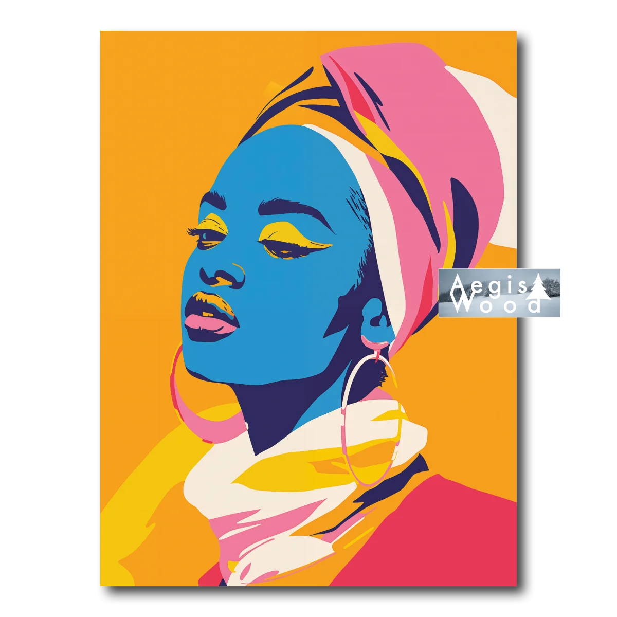Affiche pop art colorée d'une femme au foulard