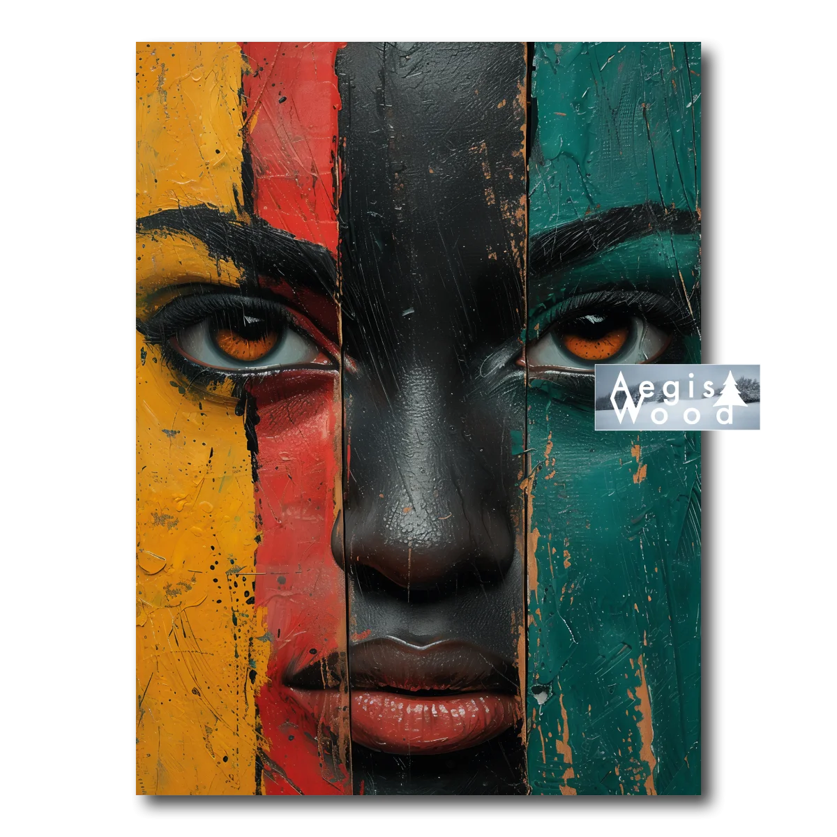 Affiche portrait artistique visage divisé en bandes colorées
