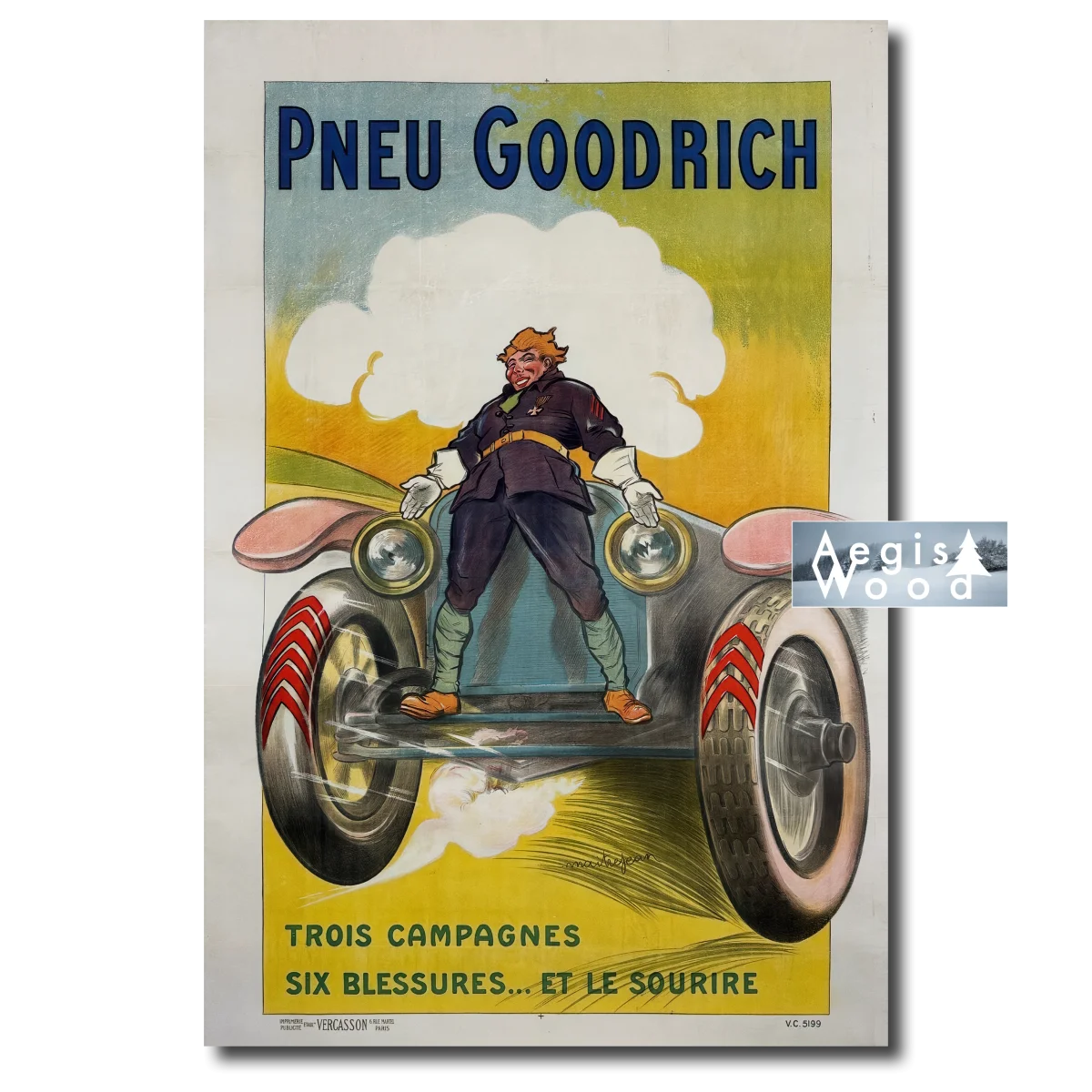 Affiche (reproduction) Pneu Goodrich - Trois Campagnes Six Blessures, Maitrejean 1920