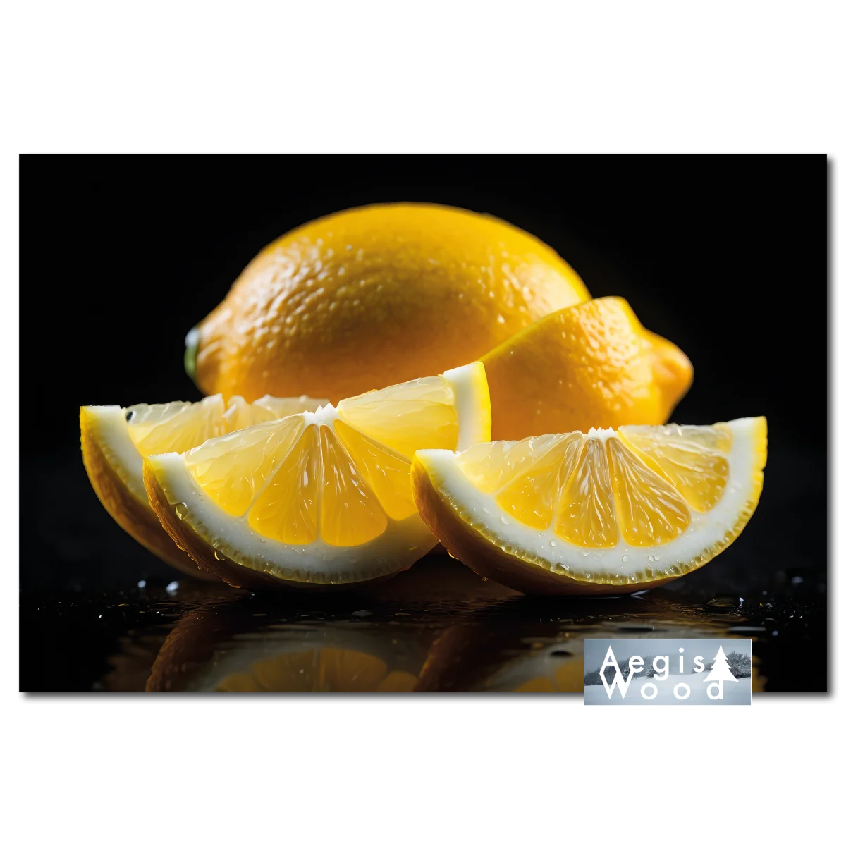 Citron entier et quartiers juteux sur fond noir