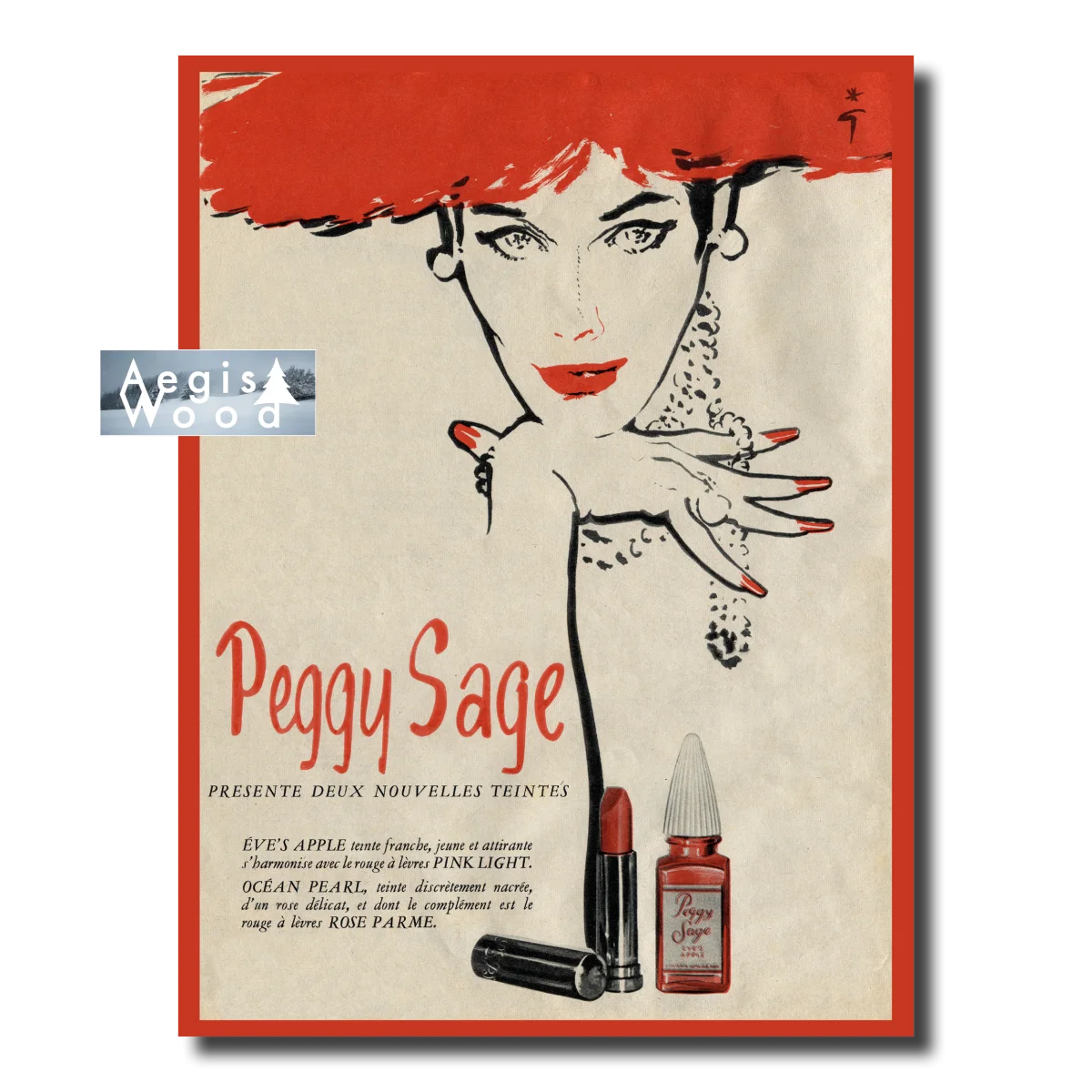 Affiche (reproduction) Peggy Sage - René Gruau 1950, cosmétiques rouge Eve's Apple Ocean Pearl