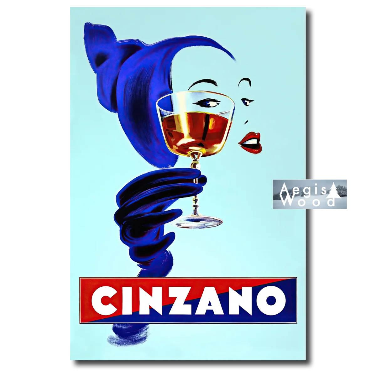 Affiche (reproduction) Cinzano - Femme gants bleus, vermouth italien, années 1950