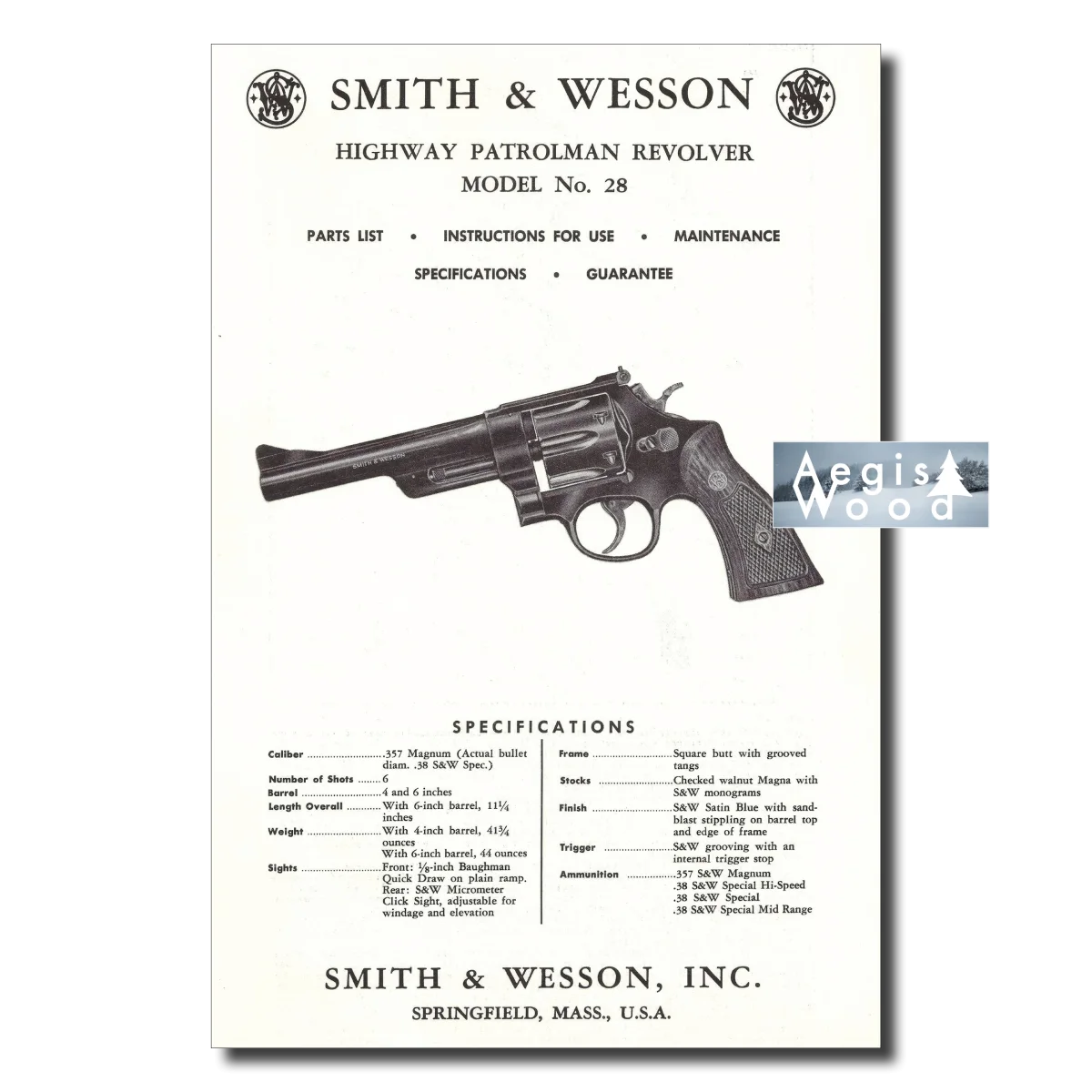 Affiche (reproduction) Smith & Wesson Model 28 Highway Patrolman - Manuel .357 Magnum 1960