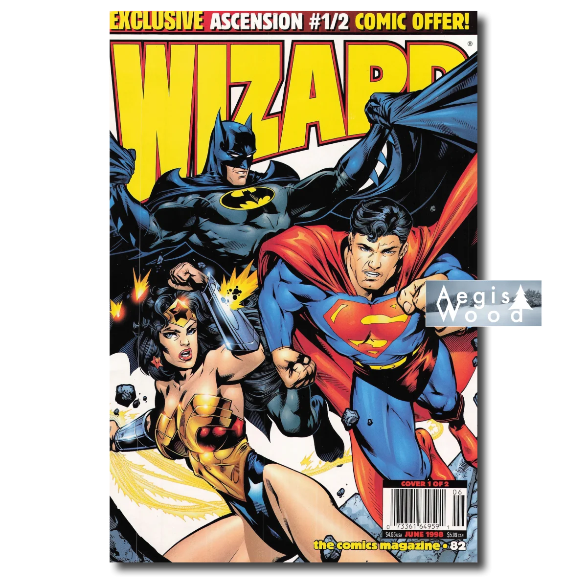 Affiche (reproduction) Wizard Magazine #82 - Batman Superman Wonder Woman, Juin 1998, DC Trinity