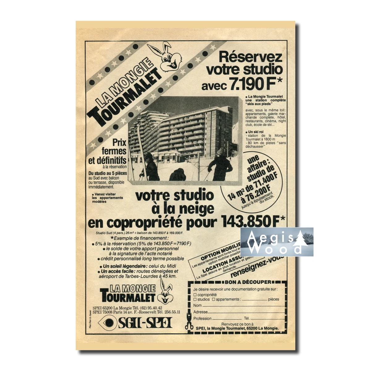 Affiche (reproduction) — La Mongie Tourmalet, votre studio à la neige en copropriété, vers 1980