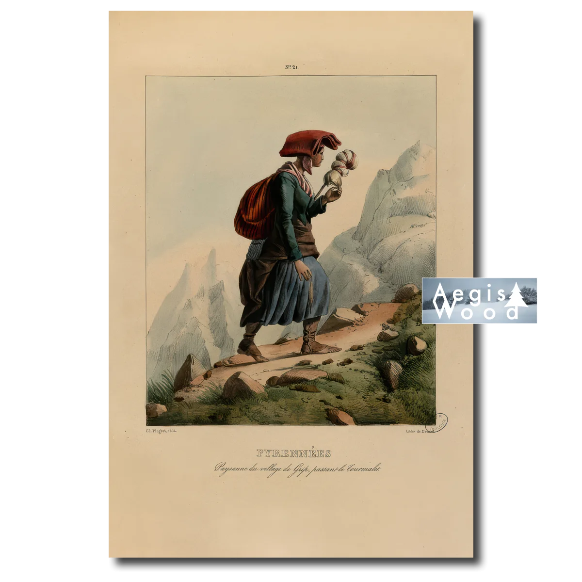 Affiche (reproduction) — Paysanne du village de Grip passant le Tourmalet, Pyrénées, 1834