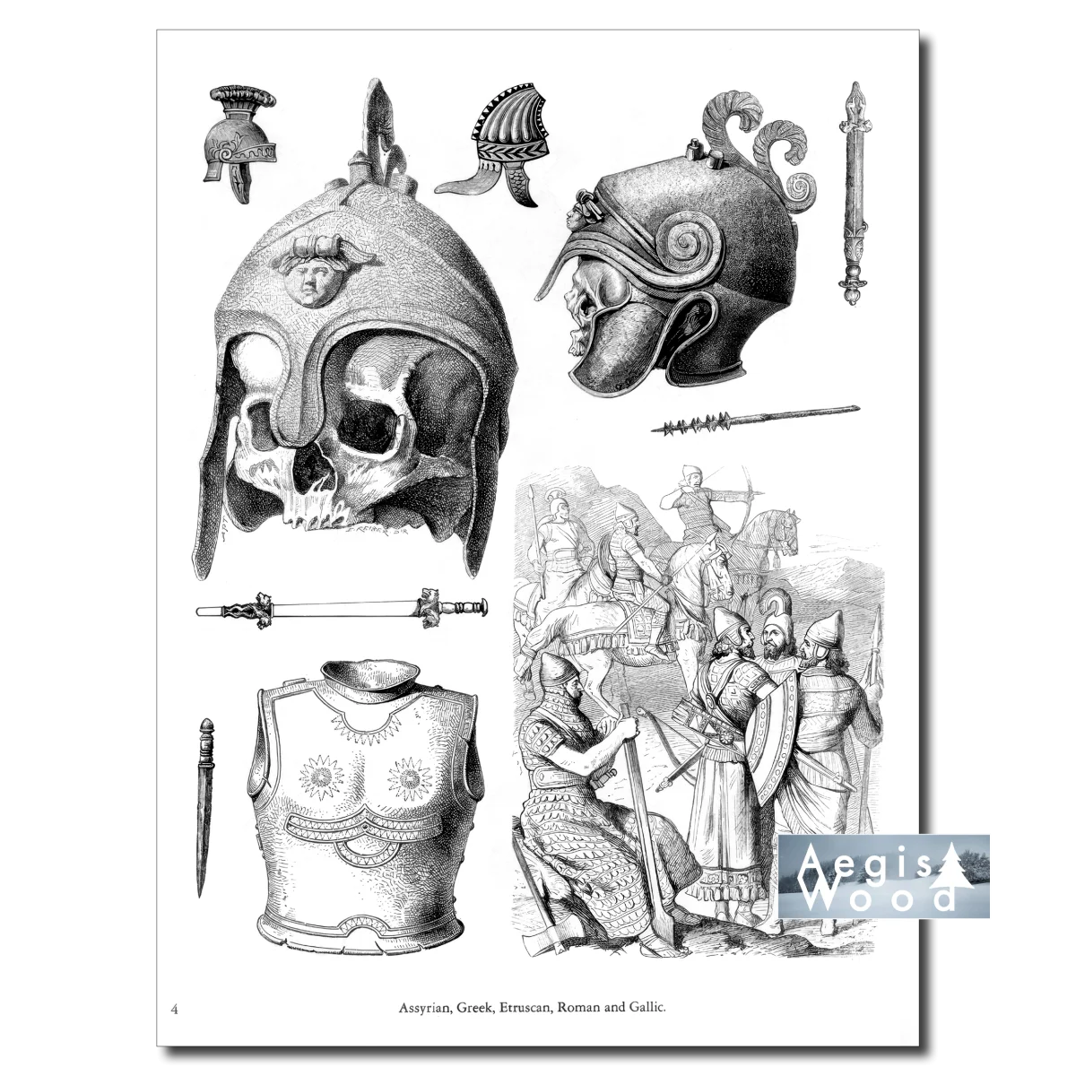 Affiche (reproduction) — Casques, armes et armures de l'Antiquité, assyriens à gaulois