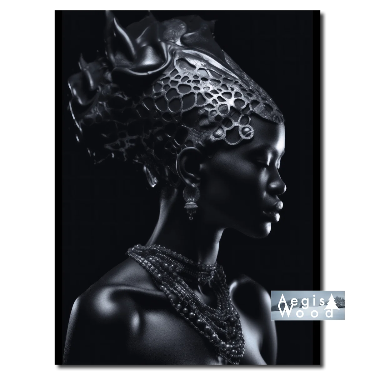 Portrait de femme au turban et voile drapé, photographie noir et blanc en clair-obscur