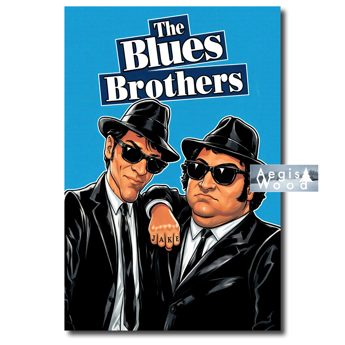 Affiche (reproduction) — The Blues Brothers, comédie musicale de John Landis, caricature, 1980