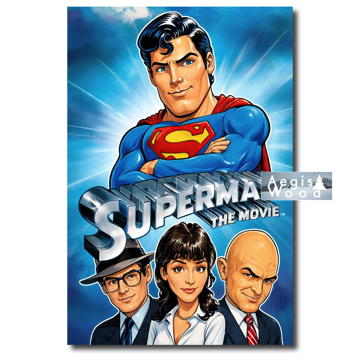 Affiche (reproduction) — Superman The Movie, caricature illustrée du film culte, 1978