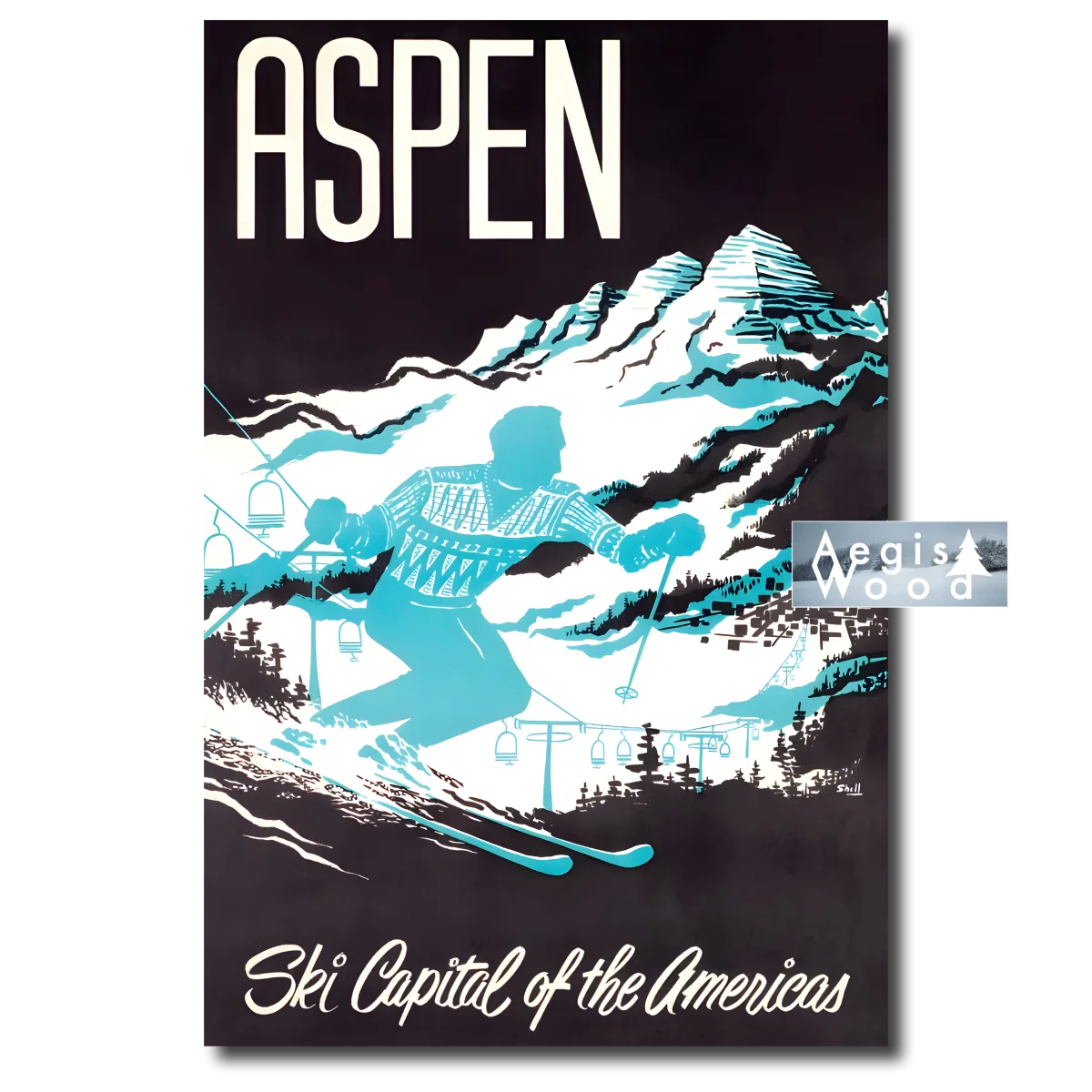 Affiche (reproduction) — Aspen, Ski Capital of the Americas, affiche de ski vintage, années 1950