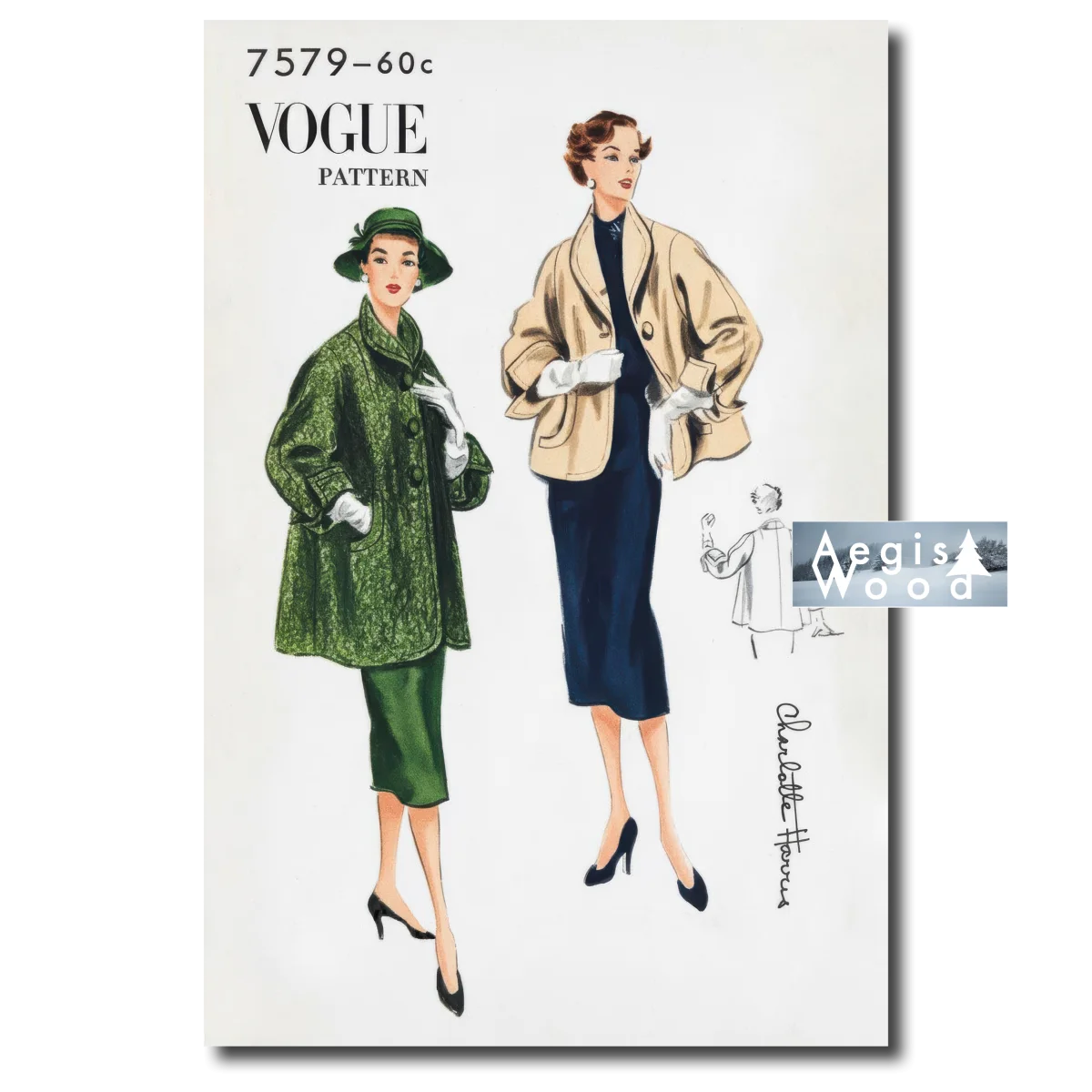 Affiche (reproduction) — Duo d'élégantes en manteaux et robes fourreau, années 1950